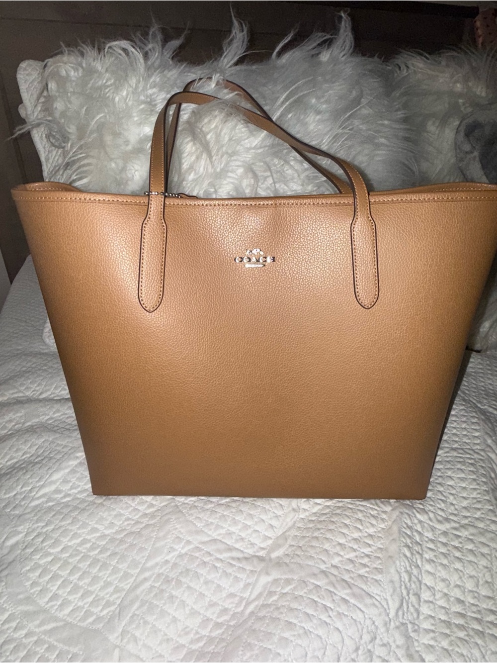 Coach City Tote Pebbled Leather Tote with Silver Logo